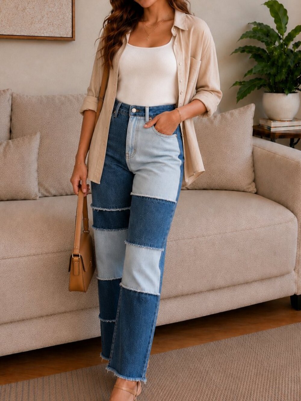 Hollister Ultra High Rise Vintage Straight Patchwork Colorblock Jeans 3R W26 L27
